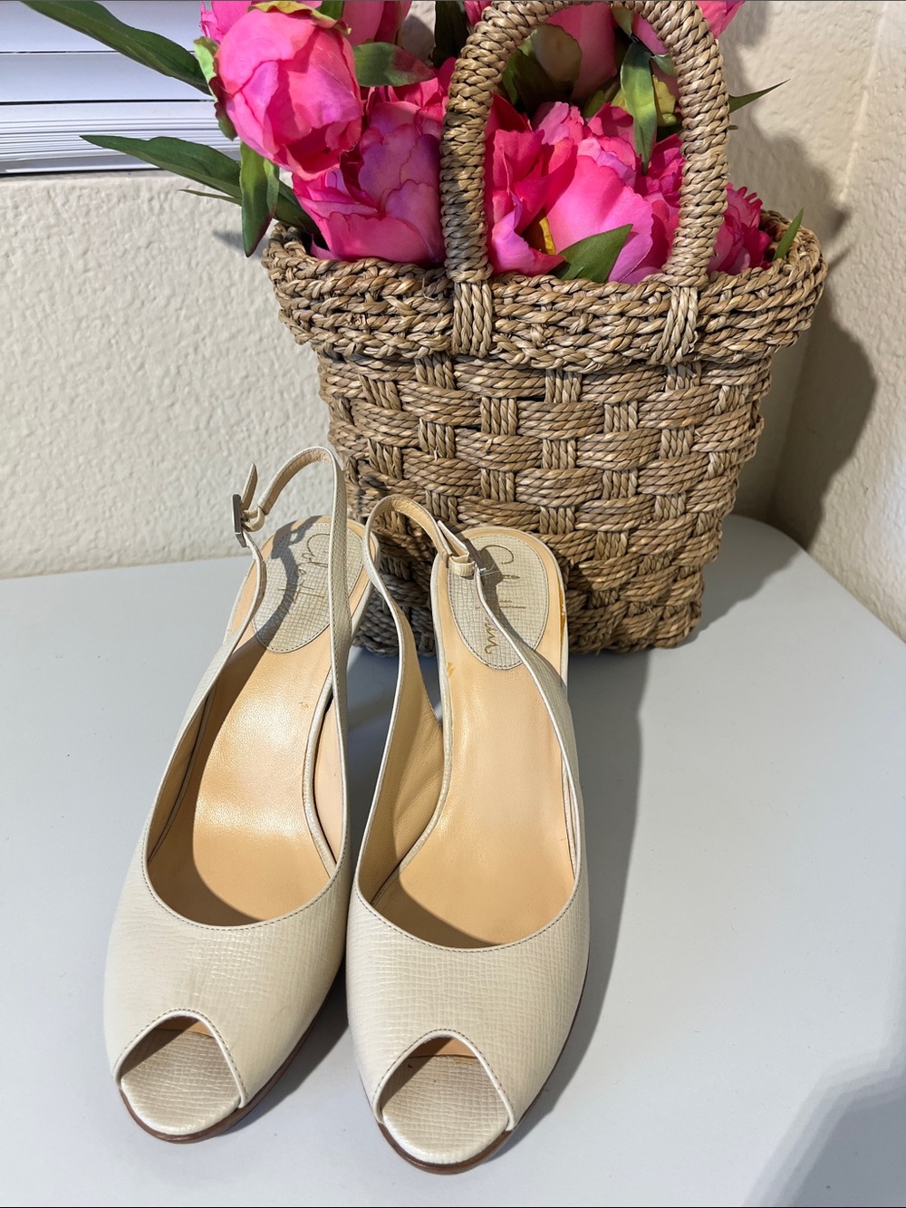 Cole Haan Nike Air Cream Peep-Toe Slingback Heels